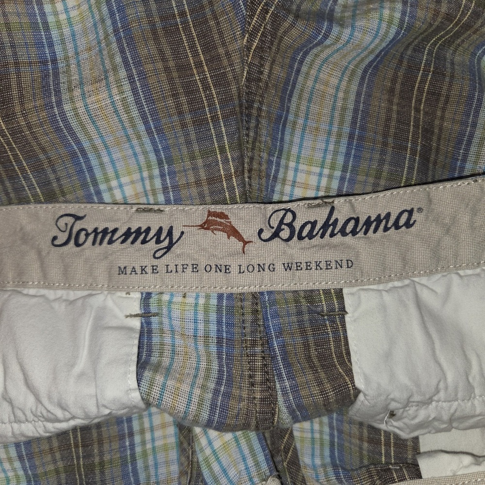 Tommy Bahama Linen Blend Shorts Men's 36 Plaid Chinos Breathable Preppy Casual - Picture 2 of 12